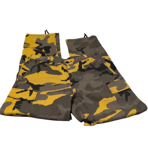 Camo Cargo Pants Yellow Urban Streetwear Tactical Military Size Small Button/zip - Picture 3 of 8